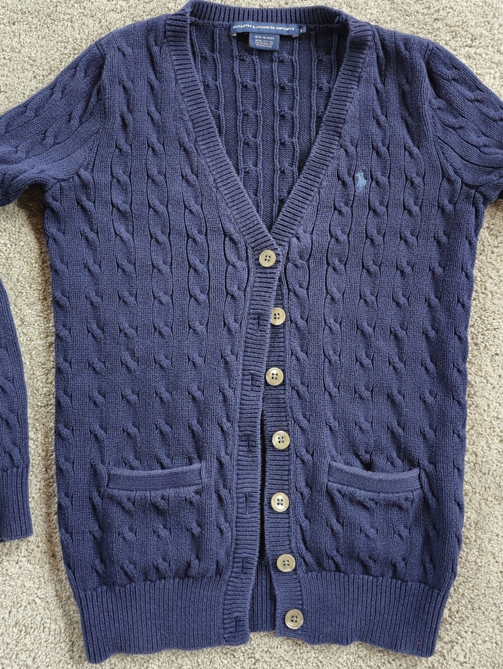Ralph Lauren Navy Cable-Knit V-Neck Cardigan - Picture 7 of 7